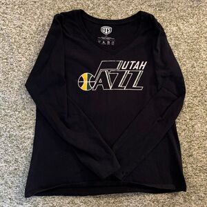 Utah Jazz retro colors. Navy long sleeve v-neck t-shirt. NBA.
